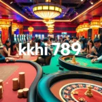 Khin789 casino players enjoying a thrilling game of poker at an exciting gambling table.