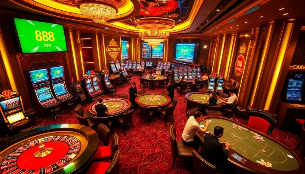 Experience thrilling gaming at 888new with vibrant roulette and poker tables.